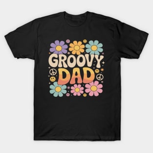 Groovy Dad Retro Fathers Day Colorful Peace Sign Smile Face T-Shirt
